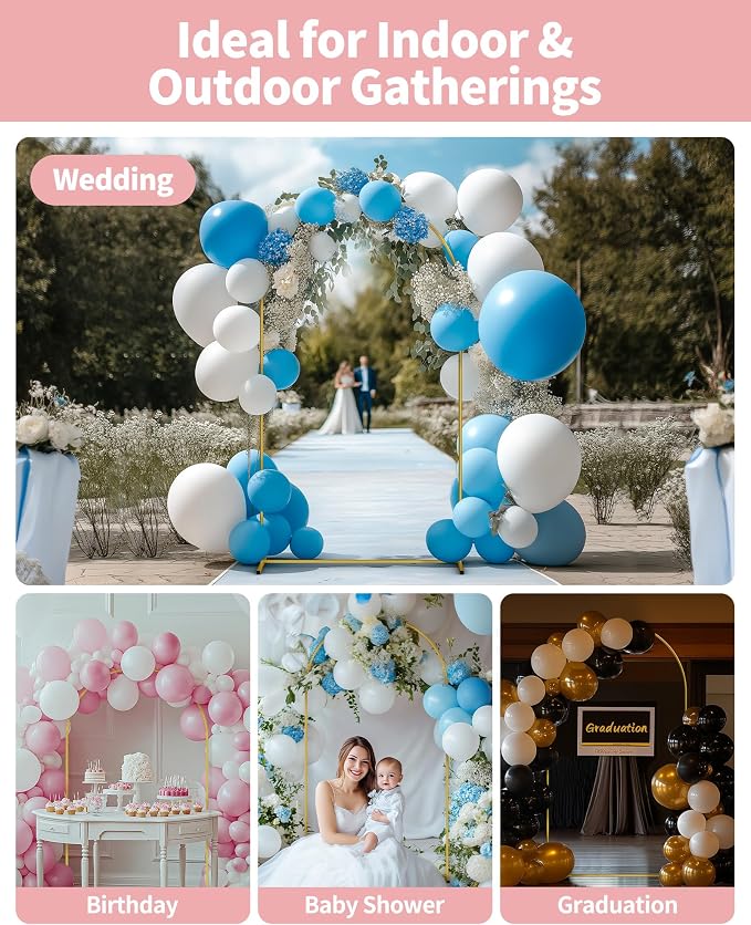 Pureegg Gold Metal Arch Backdrop Stand Set of 3 (7.2ft & 6.0ft & 6.0ft), Wedding Balloon Arch Stand with Stable Base, Backdrop Frame & Cover for Party, Birthday, Graduation, Photo Booth, Easy Assembly