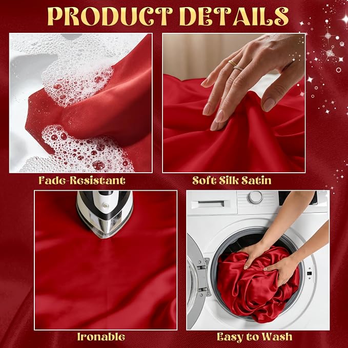 4 Pack Red Satin Tablecloth 58 x 102 Inches, Rectangular Satin Table Cloths for Wedding Reception, Birthday Party, Graduation & Holiday Banquet Tables