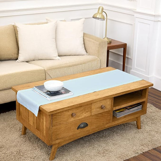 Solino Home Cotton Linen Table Runner 48 Inches - Light Blue Hemstitch Table Runner 14 x 48 Inch Ideal for Dresser and Coffee Tables, Spring, Summer, Mothers Day