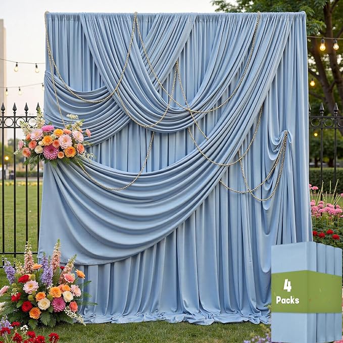 20ftx12ft Wrinkle Free Dusty Blue Backdrop Curtain, 4 Panels 12FT Height Wedding Backdrop Drapes, Silky Polyester Back Drop Cloth for Birthday Photography Background Party Backdrop Draping