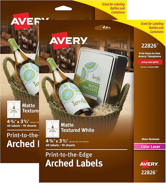 Textured White Print-to-the-Edge Arched Labels 4-3/4x3.5in labels 40/PK - 2EA