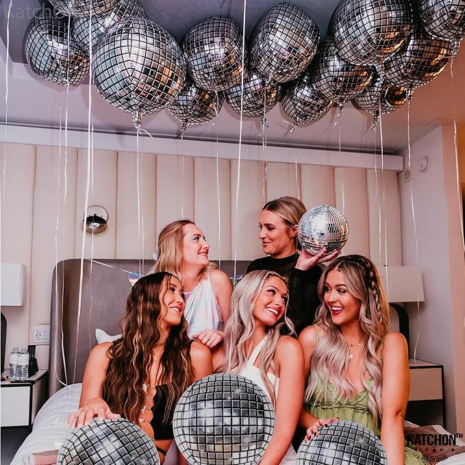 KatchOn, Silver Disco Ball Balloons - 22 Inch, Pack of 12 | Disco Party Decorations | 4D Sphere Disco Balloons for 70s Theme Party Decor, Bachelorette Party Decoration, Graduation Decorations 2026