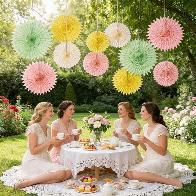 Paper Jazz 11pcs Pastel Paper Fans, Soft Colorful Party Decorations for Spring, Fairy, Tea Party, Birthday Hanging Paper Flowers for Wedding, Baby Shower, Garden Decor