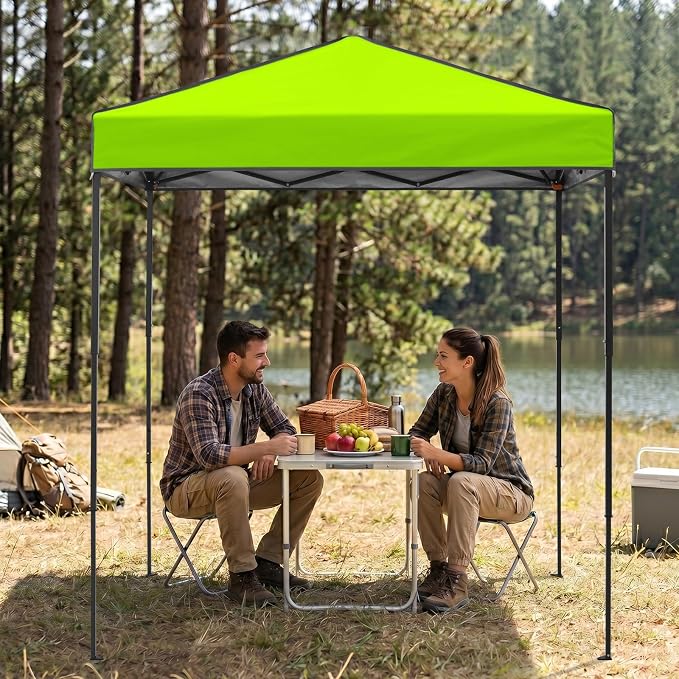 EAGLE PEAK 6x4 Instant Pop Up Canopy Tent, Straight Leg Sun Shelter, Portable Canopy with Carry Bag for Camping, Beach & Sports, Neon Green