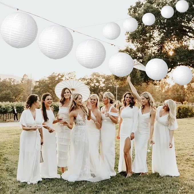 Paper Lanterns Party Decorations White Round Hanging Lanterns Chinese Japanese Paper Lantern Lamp for Bridal Showers Wedding Birthday Home Party Supplies, Set of 6 PCS