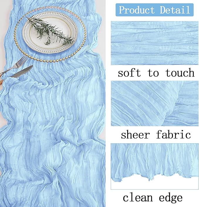 16 Pack Baby Blue Cheesecloth Table Runner 20 x 120 inch Gauze Table Runners 10 FT Long,Semi Sheer Cheese Cloth Fabric Table Runner Bulk for Wedding,Party,Baby Shower,Bridal Shower Decoration