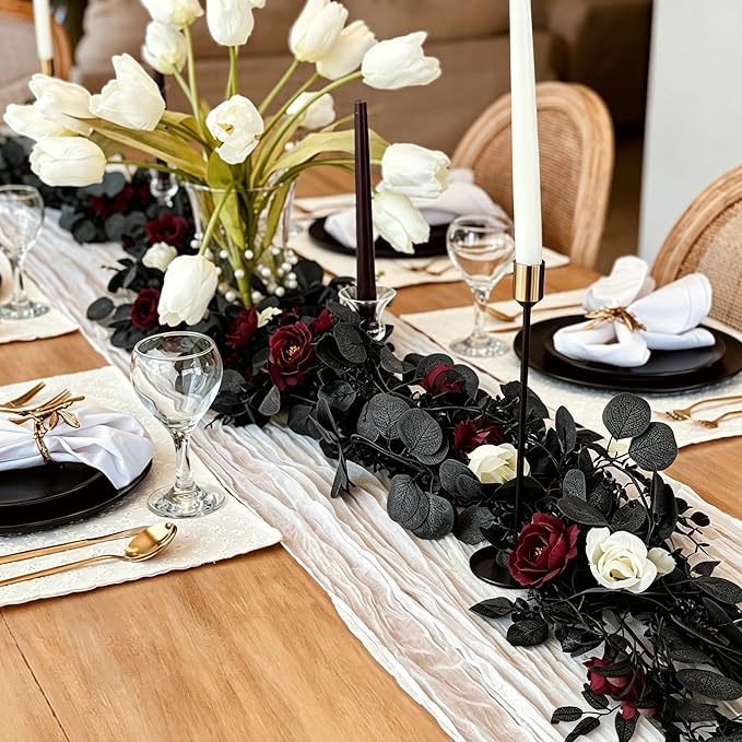 CQURE 2Pack Eucalyptus Garland,Artificial Eucalyptus Leaves Flowers Table Greenery Garland Wreath Vines for Wedding Party Fireplace Bedroom Room Decor