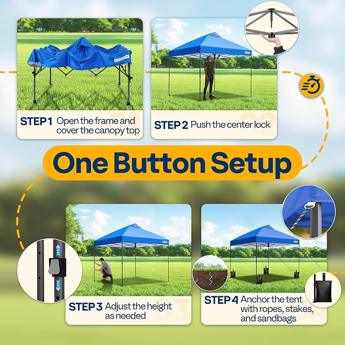 VIVOHOME 8x8ft Pop Up Canopy Tent One Push Setup Outdoor Portable Shelter Tent Heavy Duty with Wheel Carry Bag and 4 Sandbags, Blue