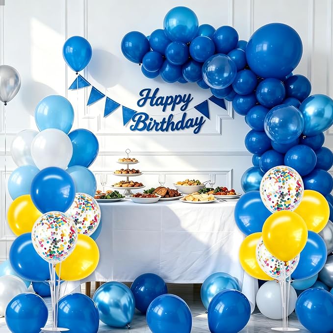 TONIFUL 4 Set Yellow Blue Balloon Centerpieces for Table,Balloon Stand Kit for Kid Party Decor,Birthday Decorations Anniversary Graduation Decorations 2026 Baby's Birthday