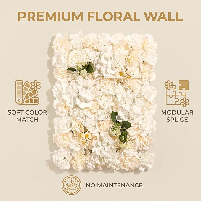 3D Flower Wall Backdrop - 6Pcs 16×24 Inch Artificial Rose Panels White Silk Floral Decor for Home Party Wedding Anniversary Birthday Photographic Studio Background & Decorative Fences