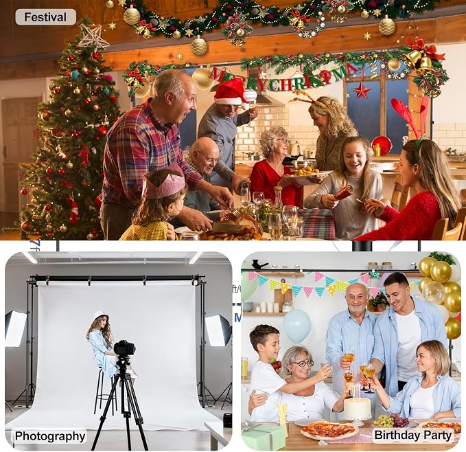 EMART Backdrop Stand,10x7ft(WxH) Adjustable Photo Background Stand with Upgrade Rod,Heavy Duty Flat Base,Metal Pipe and Drape Frame for Wedding,Birthday Party,Decorations,Photography Studio