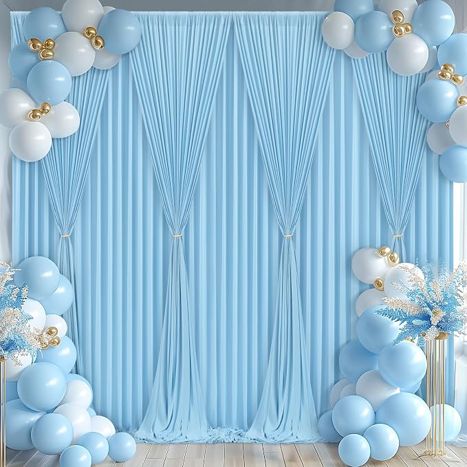 Blue Backdrop Curtains 10 Panels - Wrinkle-Free Light Blue Curtains Polyester Photography Drapes Photo Background for Baby Shower Birthday Party Decorations- 40 X10FT