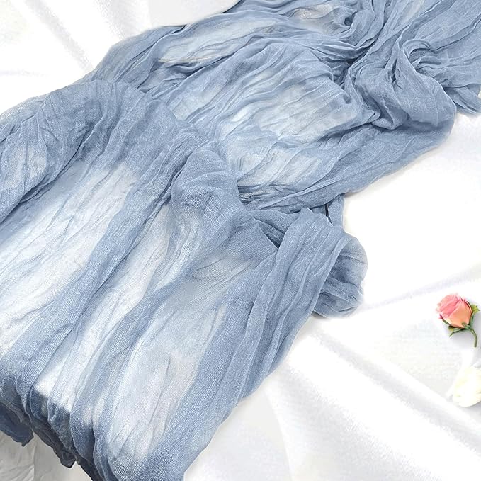 120 inch Dusty Blue Cheesecloth Table Runner - 10Ft Long Cotton Blue Gauze Runner Blue Cheese Cloth Grapy Sheer Cloth Decor for Weddings Bridal and Baby Showers Parties Decoration