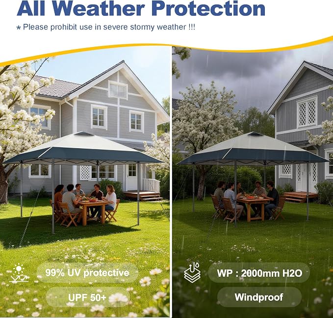 Explore Land 13x13 Pop Up Canopy with One Push Setup Heavy Duty Outdoor Sun Shade Tent for Beach,Camping,Events,Parties(Beige & Navy)