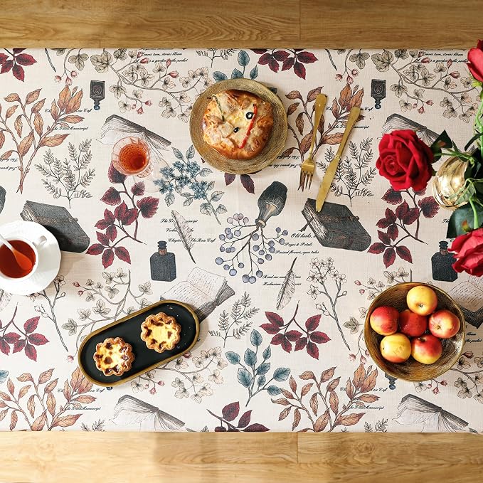ISAENNE Designer French Linen Rectangular Tablecloth,118"x67"-Xipeia | Vintage Elegant Printed Long Table Cloth for Rectangle Table,Floral Pattern,Heavyweight,Dining Room,Kitchen,Thanksgiving