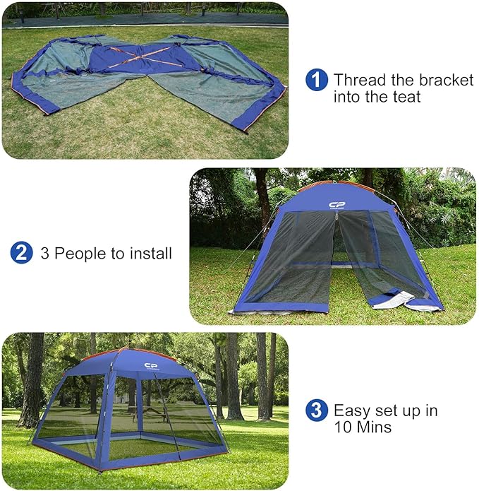 CAMPROS CP Screen House Room with 1 Pc Removal Wind/Sun Panel Canopy Tent Camping Tent Screen Shelter Gazebos for Patios Outdoor Camping Activities, 10'X10'X86in(H) - Blue