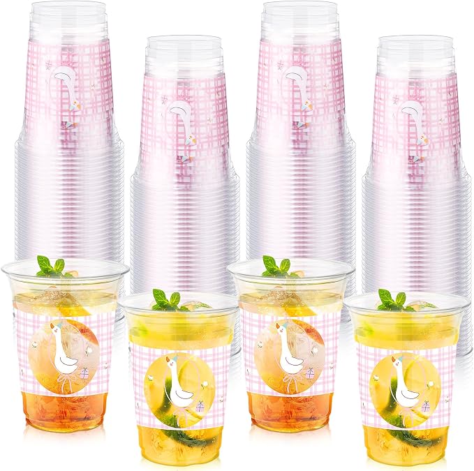 100 Pcs One Silly Goose Party Plastic Cups Decoration 16 oz Disposable Cute Goose Cups Clear Plastic Drinkware for Girl 1st Birthday Party Baby Shower Supplies Beverage Snacks