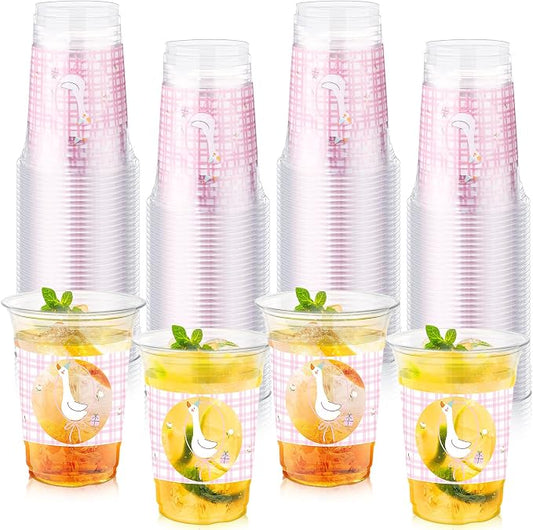 100 Pcs One Silly Goose Party Plastic Cups Decoration 16 oz Disposable Cute Goose Cups Clear Plastic Drinkware for Girl 1st Birthday Party Baby Shower Supplies Beverage Snacks