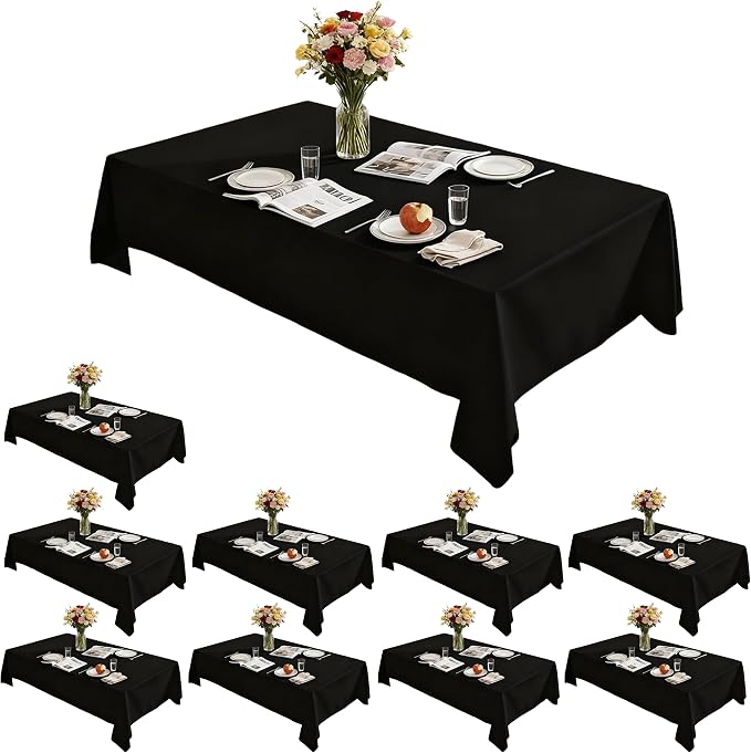 Rectangle Tablecloth 60" x 84", Black Washable Polyester Table Cloth, Wipeable Table Cover for Dining, Wedding, Birthday, Party, Banquet Decor, 10 Pack
