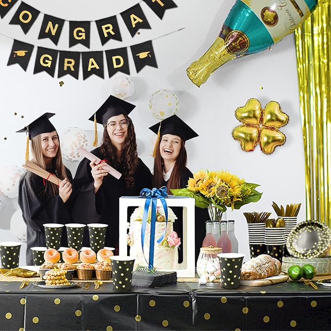 AIRE Black Gold Paper Plates Set, 175PCS Disposable Tableware for 25 | Thick food-grade paper,ideal for elegant weddings birthday graduations,leakproof heavy-duty,eco-friendly party supplies