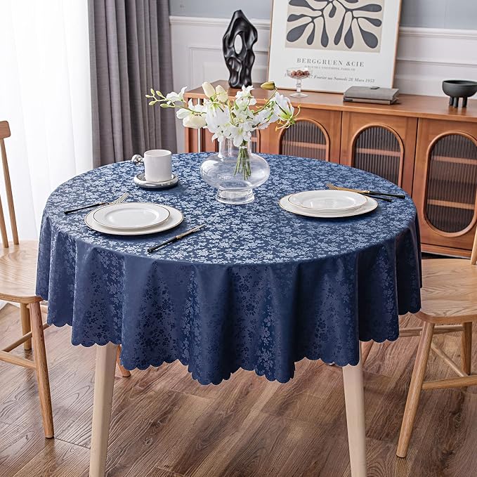 Smiry Round Table Cloth, Waterproof Heavy Duty Vinyl Tablecloths, Wipeable Washable Table Cover for Kitchen and Dining Room (Navy Blue, 70" x 70")