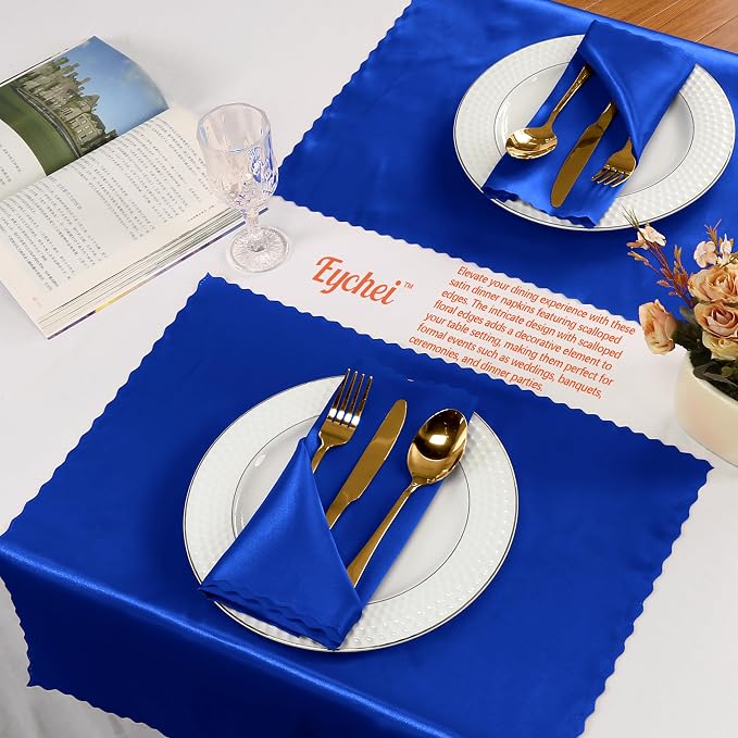 60 Pieces Royal Blue Satin Napkins 20x20 Inches Satin Cloth Napkins, Square Satin Napkins with Scalloped Edges, Elegant & Silky Table Napkins for Restaurant Banquet Wedding