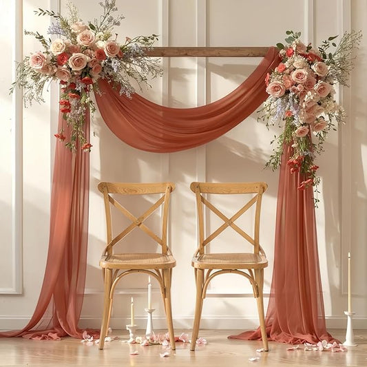 Wedding Arch Draping Fabric 28" x19FT, Sheer Chiffon Fabric Backdrop,1 Panel Terracotta Drapes for Wedding Ceremony Decor, Decorative Arch Drapery for Birthday Party Ceiling Curtain Backdrop