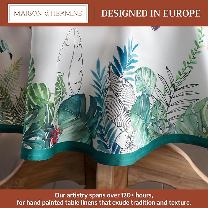 Maison d' Hermine Table Cloth Round Table 100% Cotton 69 Round Inches Tablecloth Reusable Decorative for Dining Kitchen Room Farmhouse Party Home Hotel Restaurant Spring Summer - Tropiques