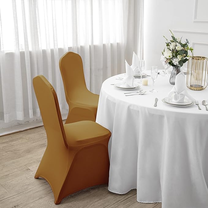 SuperO Waterproof Spandex Chair Cover 12PCS, Stretch Dining Chair Covers, Polyester Outdoor Chair Covers, Protector Stretch Chair Cover for Party Universal, Banquet, Wedding Event, Hotel(Gold)