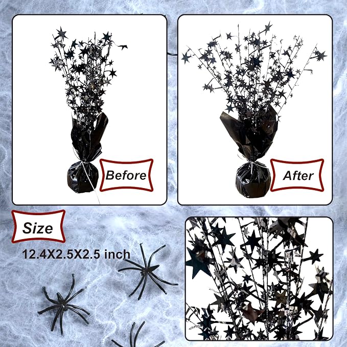 FUBININA 6 Pack Halloween Table Centerpieces Party Table Decoration Metallic Foil Spray Centerpiece Star Black Decor Indoor for Birthday Wedding Anniversary Graduation Holiday Party Supplies