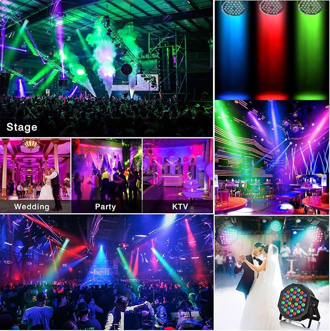 36LED Par Lights DJ Stage Light Corded RGB with Sound Activated Control Uplighting for Wedding Party Club Christmas Stage Lighting Apparatus，4-Packs(DJ - Light)