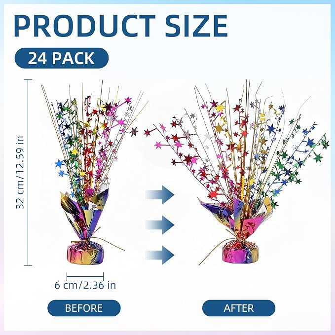 24 Pack Colorful Metallic Foil Spray Centerpiece Star Table Decoration Burst Table Centerpieces for Birthday New Year Wedding Anniversary Graduation Party Supply (Colorful)