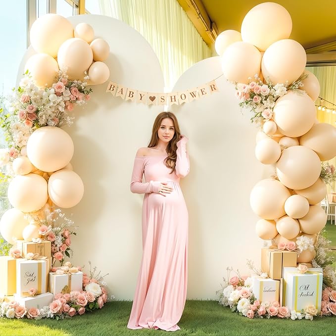 Beige Arch Cover Set of 2-7.2 and 6ft Beige Arch Backdrop Cover Spandex Wedding Arch Stand Cover for Bridal Shower Birthday Party Baby Shower Banquet Photo Arches Background Decorations