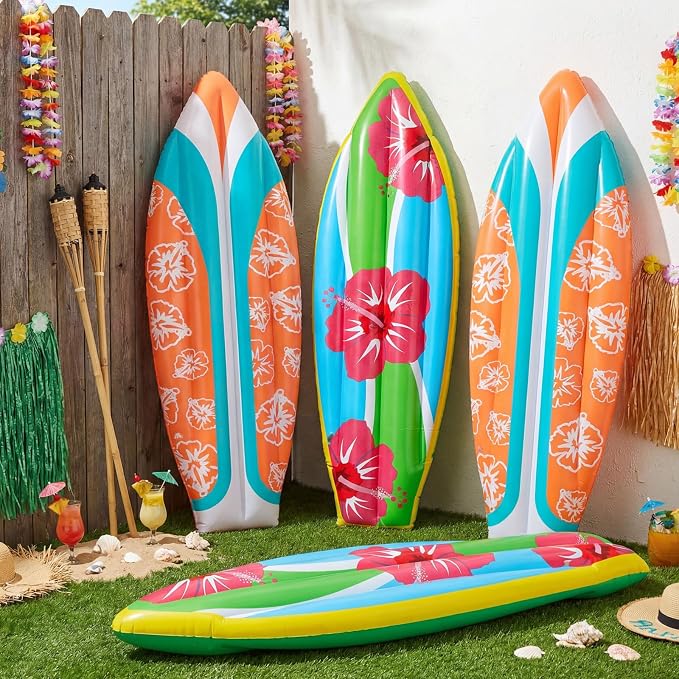JellyArch 4 Pcs Jumbo Inflatable Surf Board 59 Inch Large Inflatable Pool Floats Luau Hawaiian Party Decorations Tropical Flower Blow up Surfboard for Wall Beach Party Decorations