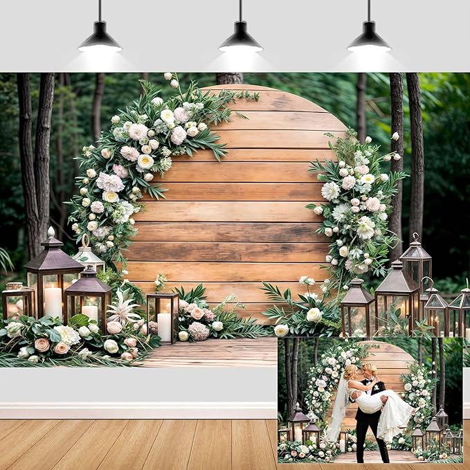 10X6ft Wedding Floral Backdrop Vintage White Wood Barn Doors Pink Rose Flowers Elegant Photography Background Bridal Anniversary Party Photo Shoot Decor Props