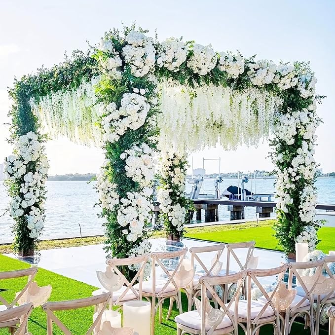 48Pcs Artificial Wisteria Hanging Flowers, 3.6Ft/Pcs White Fake Wisteria Garland for Wedding Party Home Garden Indoor Outdoor Decoration