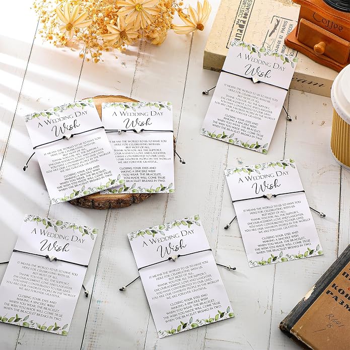 Sasylvia 50 Sets Wedding Favors for Guests Adjustable Bracelets with a Wedding Day Wish Cards Thank You Gifts Bulk for Bridal Shower Party Souvenirs