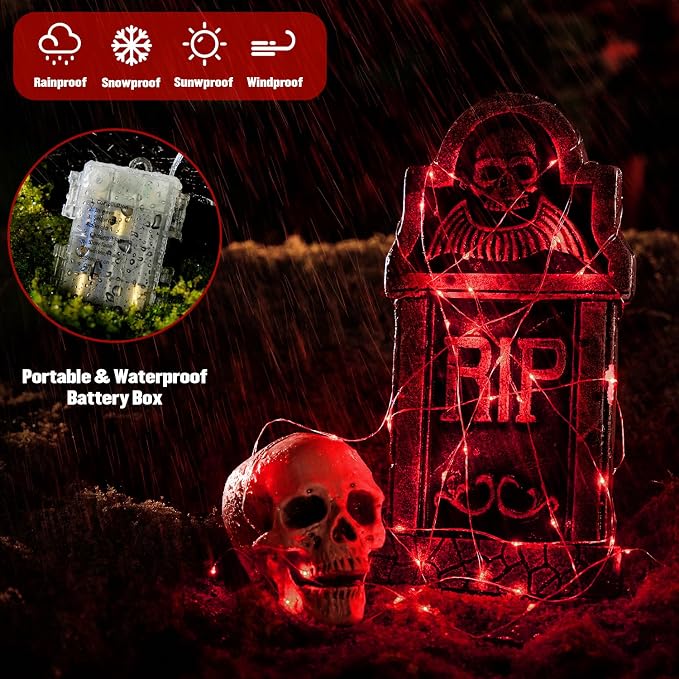JMEXSUSS 2 Pack Red Fairy Lights Battery Operated, Total 400 LED 132ft Red Halloween Lights with Remote, 8 Modes Twinkle String Lights for Halloween Bedroom Wreath Tree Xmas Indoor Outdoor Decor