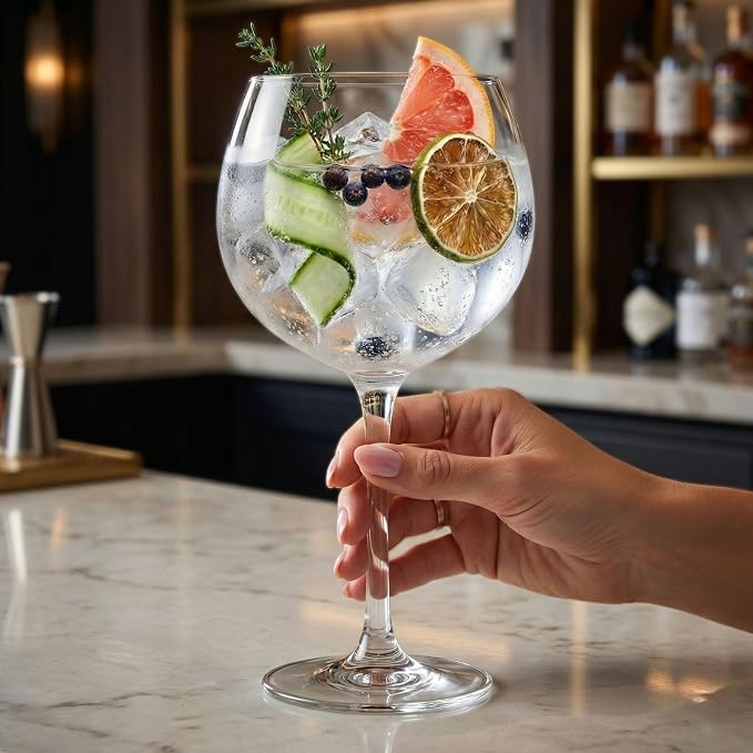 Restaurantware Voglia Nude 20 Ounce Gin Balloon Glasses Set Of 12 Crystal Red Wine Glasses - Laser-Cut Rim Dishwasher-Safe Fine-Blown Crystal Large Wine Glasses For White or Red Wines or Sangria