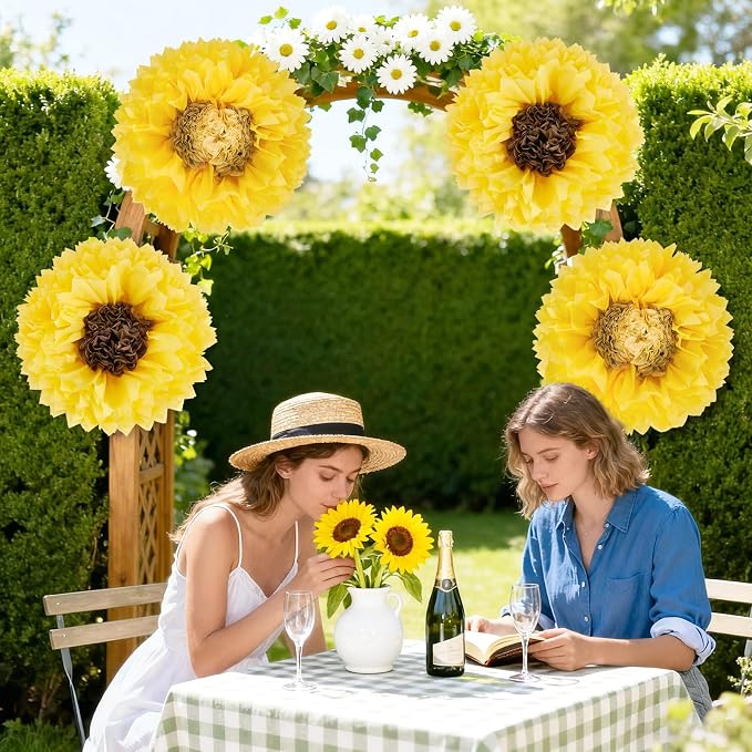 Sunflower Tissue Paper Flowers 19'' Giant Yellow Paper Flowers Decoration for Wall Large Sunflower Tissue Pom Poms Hanging for Spring Wedding Bridal Shower Birthday Classroom Bulletin Board Decor