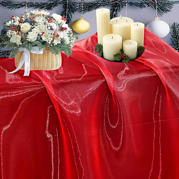 MDS Pack of 85 Yard Sheer Organza Fabric for Wedding Party Home Event Banquet Decorations, Backdrop Curtain Craft Dress Sewing Fashion DIY Crystal Organza Tulle Fabric Bolt 44” Wide - Red