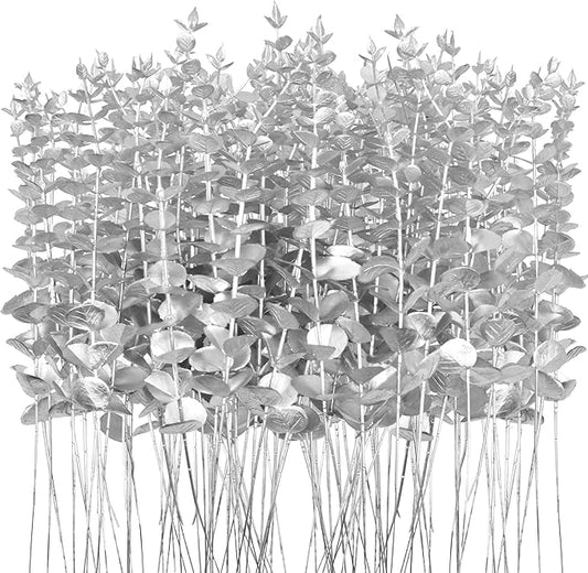 120Pcs Silver Artificial Eucalyptus Stems Silver Eucalyptus Leaves for vase for branchs Decor Wedding Bouquet Centerpiece Home Decoration