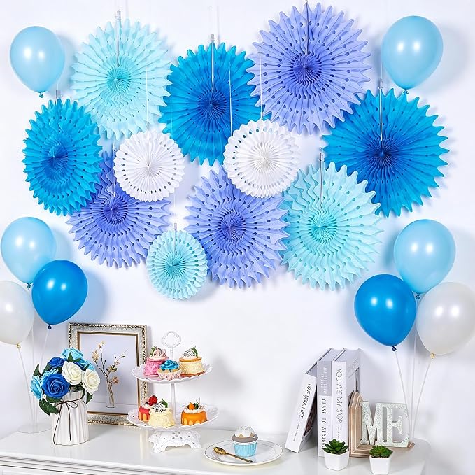 SUNBEAUTY Pack of 11 Purple Lavender Blue Hanging Honeycomb Paper Fans Decoration Mermaid Theme Tissue Paper Fan Garland for Baby Shower Girl Kid Birthday Under The Sea Wedding Party Supplies