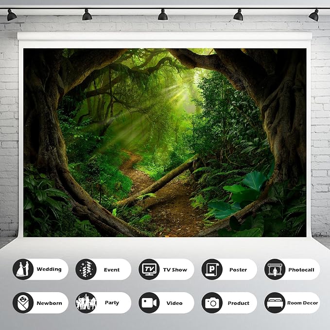 Jungle Photography Background Mysterious Spring Rainforest Sunlight Jungle Forest Backdrop Camping Theme Party Background Outdoorsy Natural Scenery Kids Adult Wedding Studio Backdrop 6x4ft