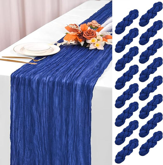 16 Pack Royal Blue Cheesecloth Table Runner 120 Inch 10FT Spring Boho Rustic Sheer Gauze Cheese Cloth Table Runner for Wedding Baby Shower Birthday Party Table Decor
