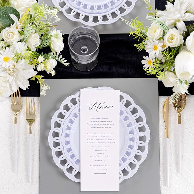 COLOSUS 60pcs White Plastic Plates Set,Fany White Baroque Plates for 30 guest.Elegant Lace Rim Design Disposable Plate include 30 Dinner plates and 30 Dessert plates for Party,Halloween,New Year