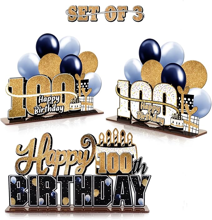 LINGTEER Happy 100th Birthday Gold Acrylic Table Topper Centerpieces Set - Cheers to 100 Years Old Birthday 100th Bday Party Gift Decorations.
