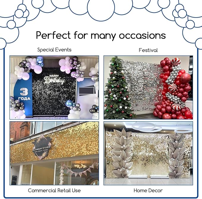 COKAOBE Mirror White Shimmer Wall Backdrop, 24PCS Square Sequin Shimmer Backdrop Panel, Photo Backdrops for Birthday, Anniversary, Wedding, Graduation & Bachelorette Party Decoration