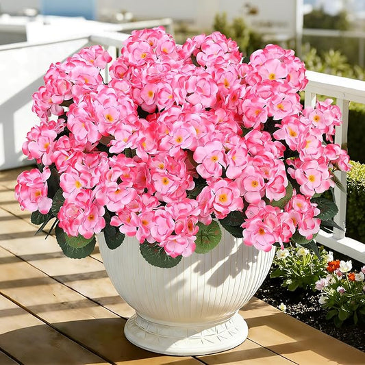 Ouddy Decor Artificial Geranium Flowers for Outdoors, Fake Silk Flowers UV Resistant Faux Geraniums for Vase Planter Garden Patio Balcony Porch Indoor Outdoor Spring Summer Home Decor, 6 Pcs Pink