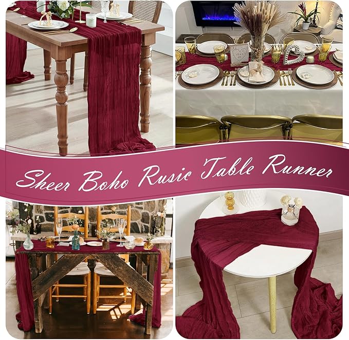 15 Pack Burgundy Cheesecloth Table Runner 17 x 108 inch Cheese Cloth Table Runners 9ft Burgundy Table Runner Rustic Romantic Sheer Gauze Runner for Wedding Party Baby Shower Table Decoration